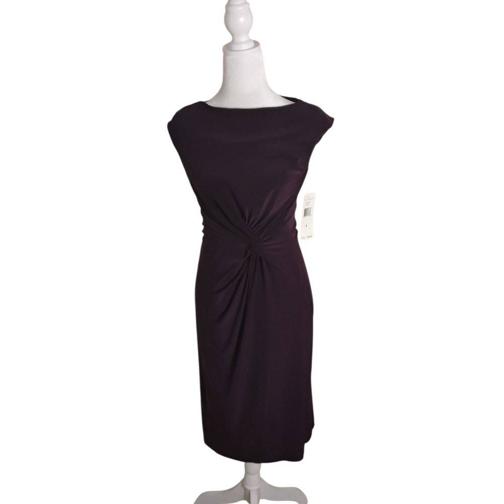 Lauren Ralph Lauren Women's 6 Raisin Cap Sleeve Ruching Pull-on Midi Dress